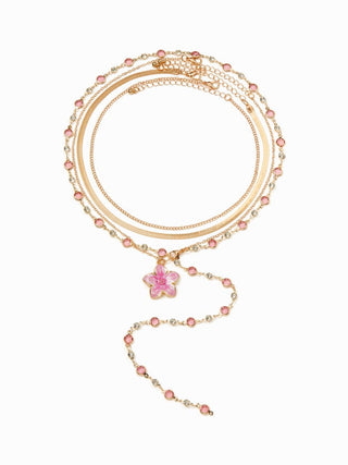 FLOWER & RHINESTONE LAYERED NECKLACE