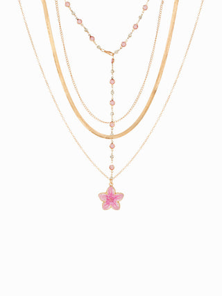 FLOWER & RHINESTONE LAYERED NECKLACE