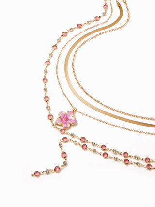 FLOWER & RHINESTONE LAYERED NECKLACE