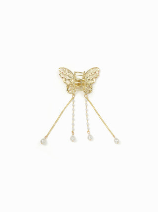 FAUX PEARL & RHINESTONE BUTTERFLY HAIR CLAW