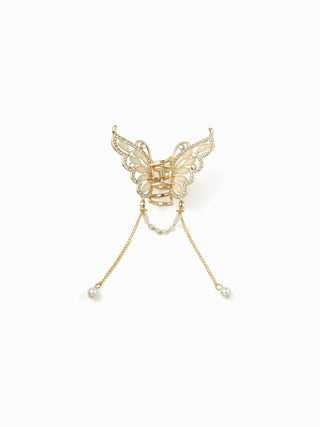 FAUX PEARL & RHINESTONE BUTTERFLY HAIR CLAW