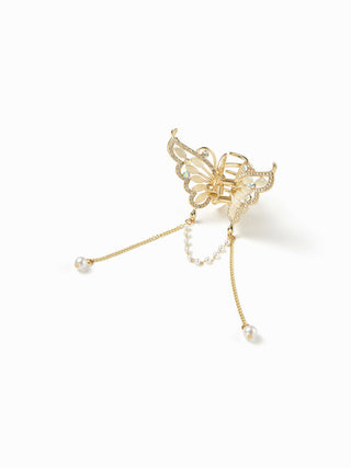FAUX PEARL & RHINESTONE BUTTERFLY HAIR CLAW