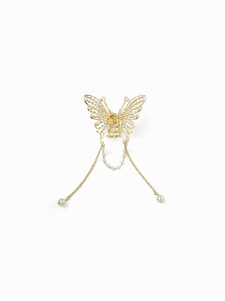 FAUX PEARL & RHINESTONE BUTTERFLY HAIR CLAW
