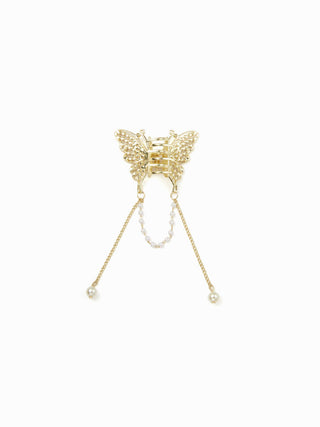 FAUX PEARL & RHINESTONE BUTTERFLY HAIR CLAW