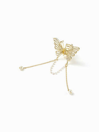 FAUX PEARL & RHINESTONE BUTTERFLY HAIR CLAW