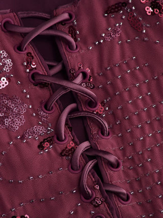 Lace Sculptural Embroidery Floral Corset Top & High Rise Mermaid Maxi Skirt Set