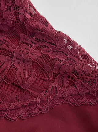 Satin Polka Dot V-neck Lace Panel Mermaid Maxi Dress