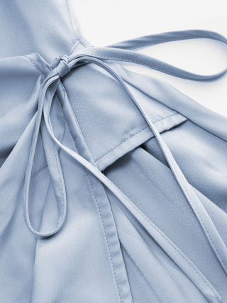 Satin Boat Neck Lantern Sleeve Asymmetrical Maxi Dress