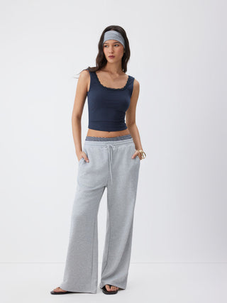 High Stretch Cotton-blend Scoop Neckline Lace Trim Tank Top