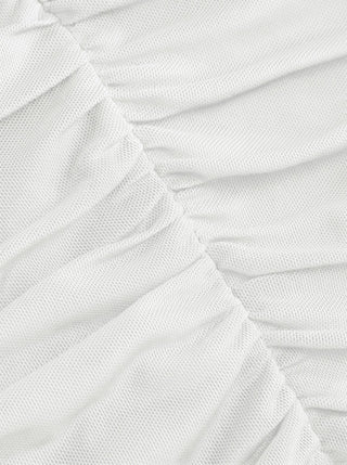 Mesh Round Neckline Ruched Short Sleeve Top