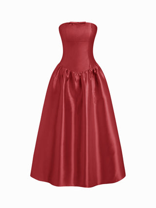 Satin Satin Sculptural High Rise Strapless Bowknot Flared Maxi Dress For Party/Clubbing Wedding