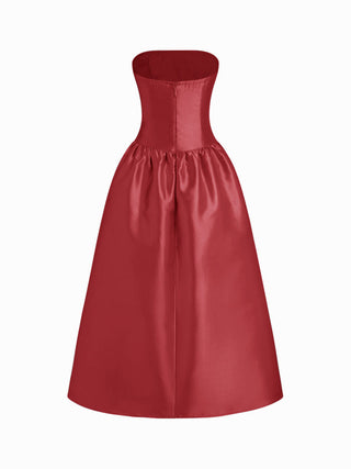 Satin Satin Sculptural High Rise Strapless Bowknot Flared Maxi Dress For Party/Clubbing Wedding