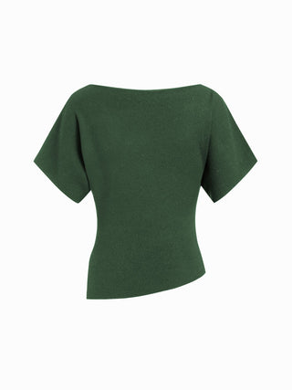 Knit Fabric Knit Boat Neck Asymmetrical Hem Spilt Batwing Sleeve Top  For Daily Casual Work