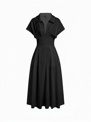Short Sleeve Draped Pocket Flared Maxi Dress