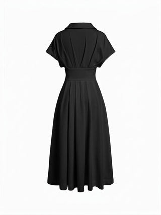 Short Sleeve Draped Pocket Flared Maxi Dress