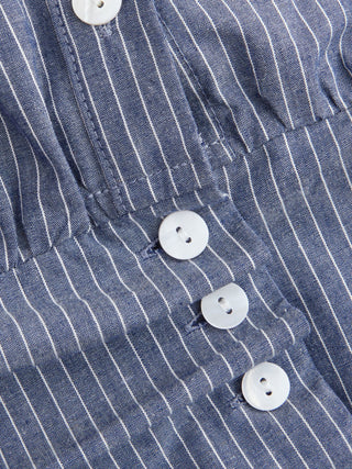 Linen-blend Striped High Neck Knotted Blouse With Scarf