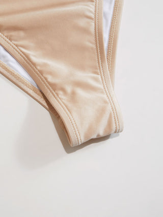Metallic Halter Neckline Ruched Triangle Low Rise Bikini Set