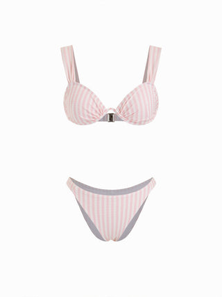 Sweetheart Striped Underwire Metal Detail Low Rise Bikini Set