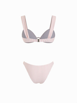Sweetheart Striped Underwire Metal Detail Low Rise Bikini Set