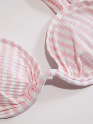 Sweetheart Striped Underwire Metal Detail Low Rise Bikini Set