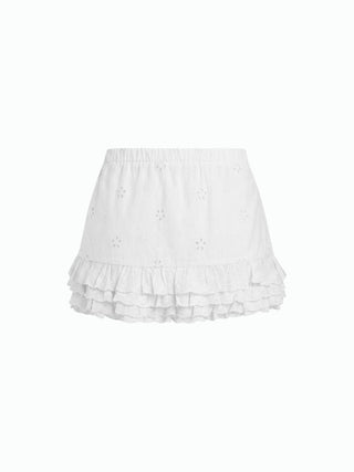 Square Neck Ruffled Top & Low Rise Embroidery Ruffle Hem Mini Skirt Set