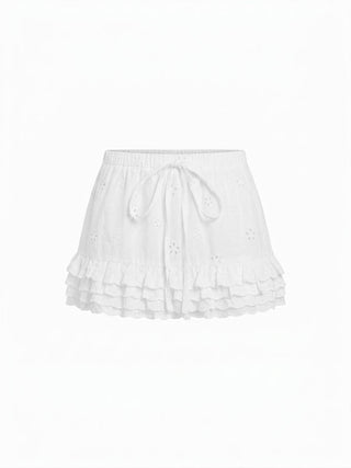 Square Neck Ruffled Top & Low Rise Embroidery Ruffle Hem Mini Skirt Set