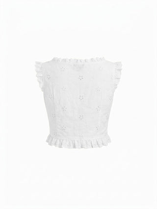 Square Neck Ruffled Top & Low Rise Embroidery Ruffle Hem Mini Skirt Set