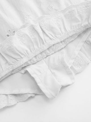 Square Neck Ruffled Top & Low Rise Embroidery Ruffle Hem Mini Skirt Set
