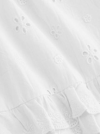 Square Neck Ruffled Top & Low Rise Embroidery Ruffle Hem Mini Skirt Set