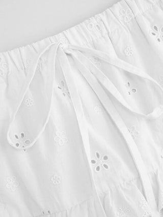 Square Neck Ruffled Top & Low Rise Embroidery Ruffle Hem Mini Skirt Set