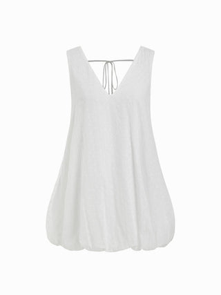 Cotton Lace Jacquard V-neck Bubble Hem Oversized Mini Dress
