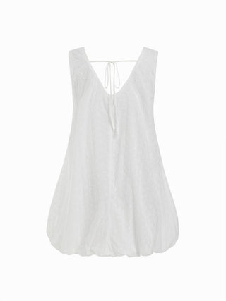 Cotton Lace Jacquard V-neck Bubble Hem Oversized Mini Dress