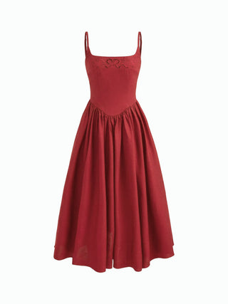 Cotton Linen Scoop Neckline Broderie Anglaise Ruffle Maxi Dress