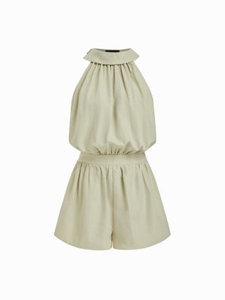 High Neck Mid Rise Ruched Romper