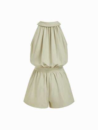 High Neck Mid Rise Ruched Romper