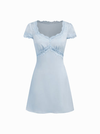 Square Neck Lace Panel Slip Knotted Mini Dress