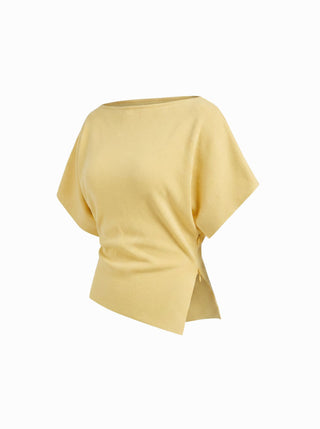Knit Fabric Knit Boat Neck Asymmetrical Hem Spilt Batwing Sleeve Top  For Daily Casual Work