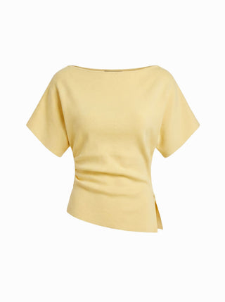 Knit Fabric Knit Boat Neck Asymmetrical Hem Spilt Batwing Sleeve Top  For Daily Casual Work