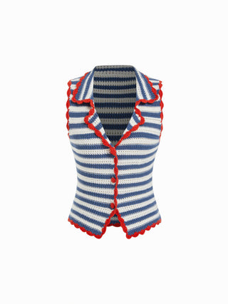 Knit Crochet Striped Contrasting Trim Vest