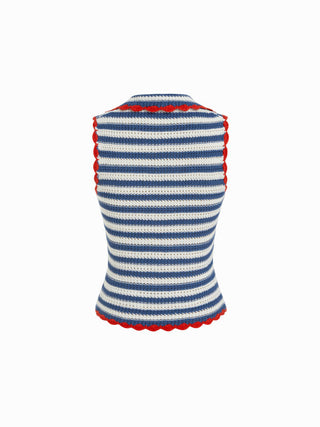 Knit Crochet Striped Contrasting Trim Vest