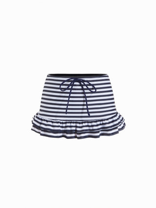 Striped Dog Graphic Scoop Neck 3 Piece Bikini Set With Ruffle Skirt