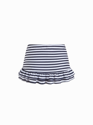 Striped Dog Graphic Scoop Neck 3 Piece Bikini Set With Ruffle Skirt