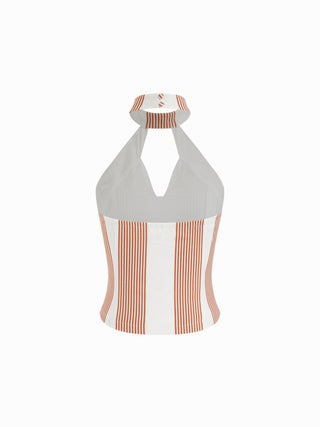 Halter Neck Stripe Cutout Cami Top