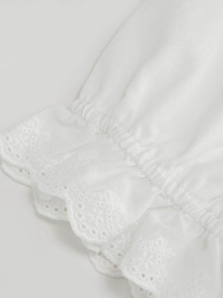 Linen-blend Linen-blend V-neck Puff Sleeve Lace Trim Mini Nightdress For Home Bedroom