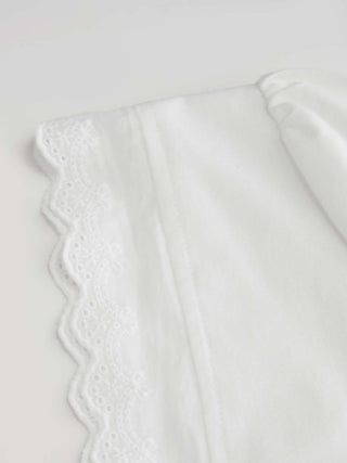 Linen-blend Linen-blend V-neck Puff Sleeve Lace Trim Mini Nightdress For Home Bedroom