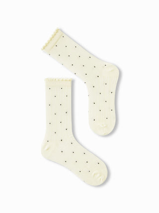 2 PAIRS POLKA DOT & CRIMPED TRIM CREW SOCKS