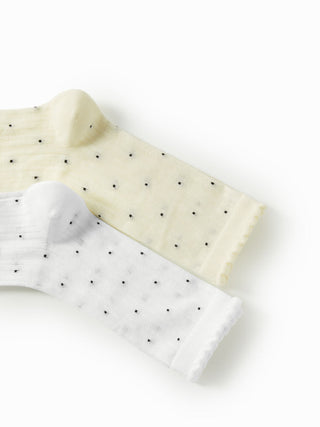 2 PAIRS POLKA DOT & CRIMPED TRIM CREW SOCKS