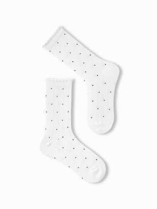 2 PAIRS POLKA DOT & CRIMPED TRIM CREW SOCKS