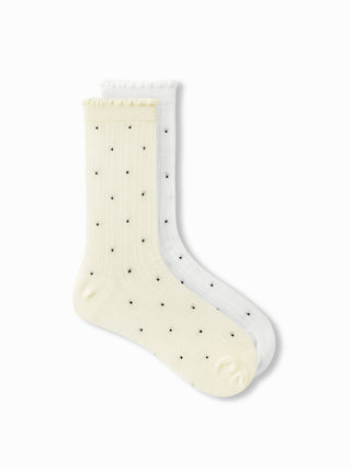 2 PAIRS POLKA DOT & CRIMPED TRIM CREW SOCKS