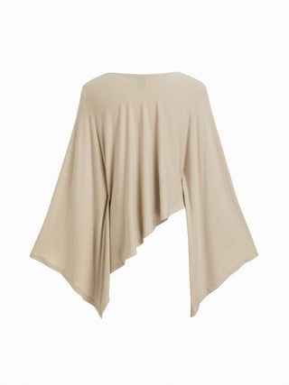 Boat Neck Batwing Long Sleeve Asymmetrical Blouse